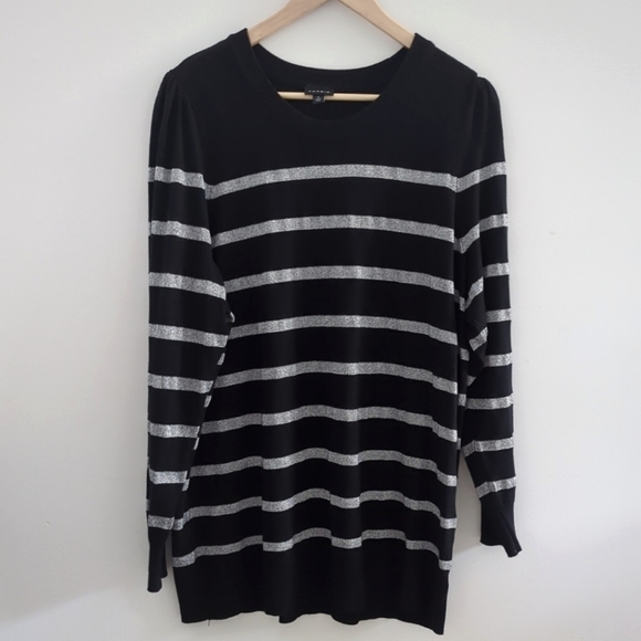 TORRID | Black/Silver Metallic Striped Long Sleeve Crewneck Sweater - Picture 1 of 4